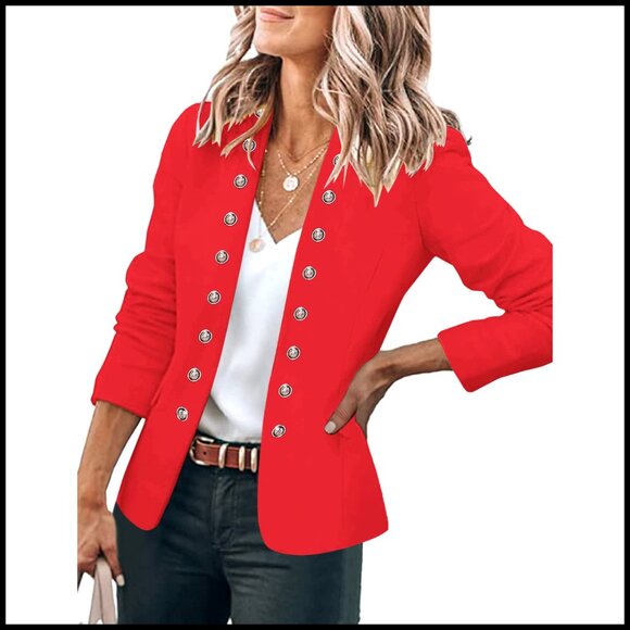 Women's Business Casual Blazer with Pockets and Buttons Open Front Cardigan